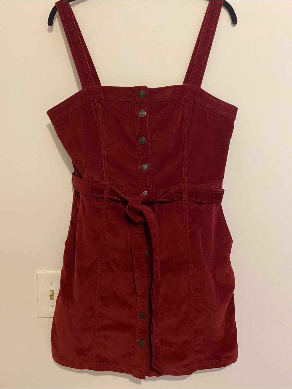 Abercrombie & Fitch Burgundy Button-Down Mini Dress with Tie, adjustable straps